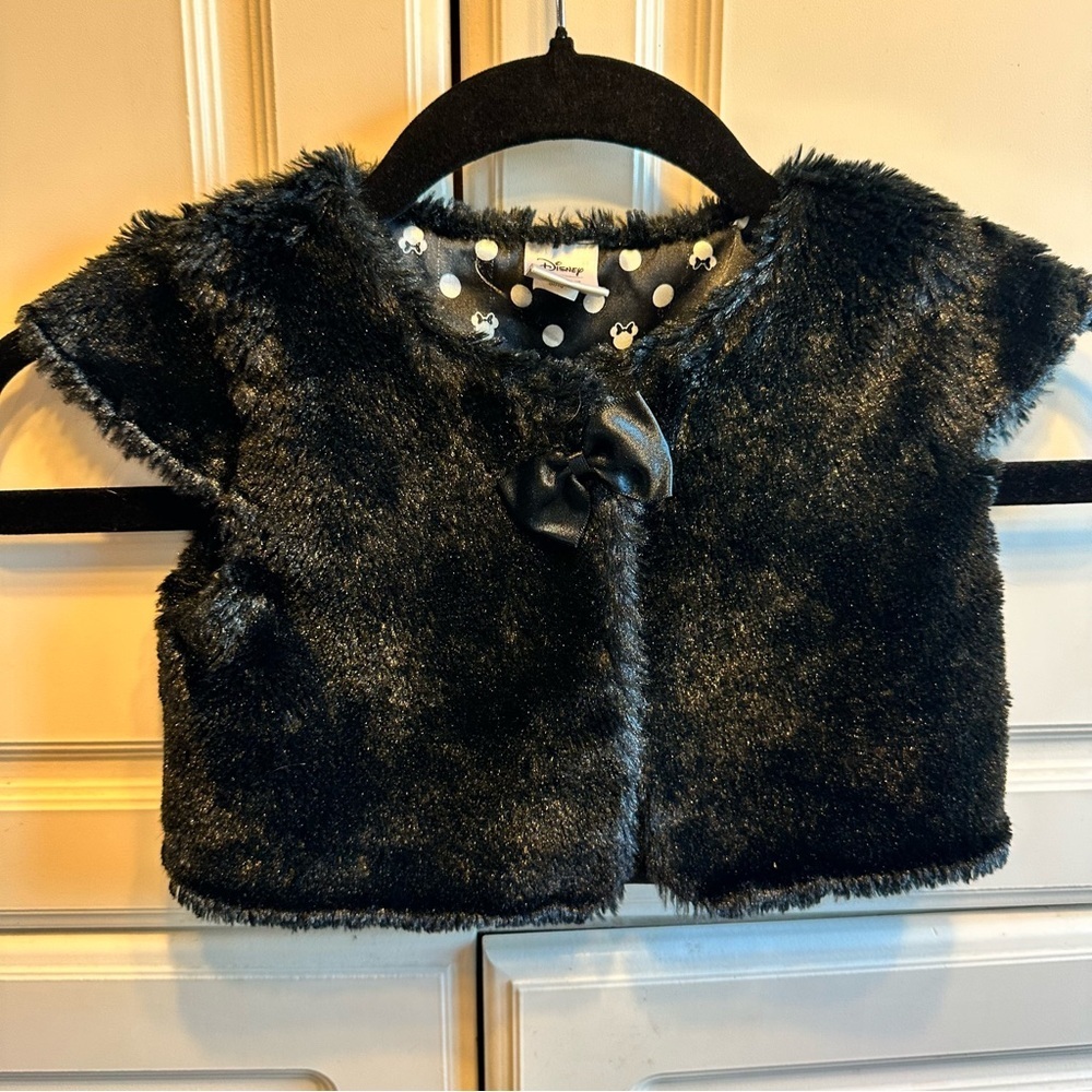 Disney Black Faux Fur Bolero with Polka Dot Minnie Lining